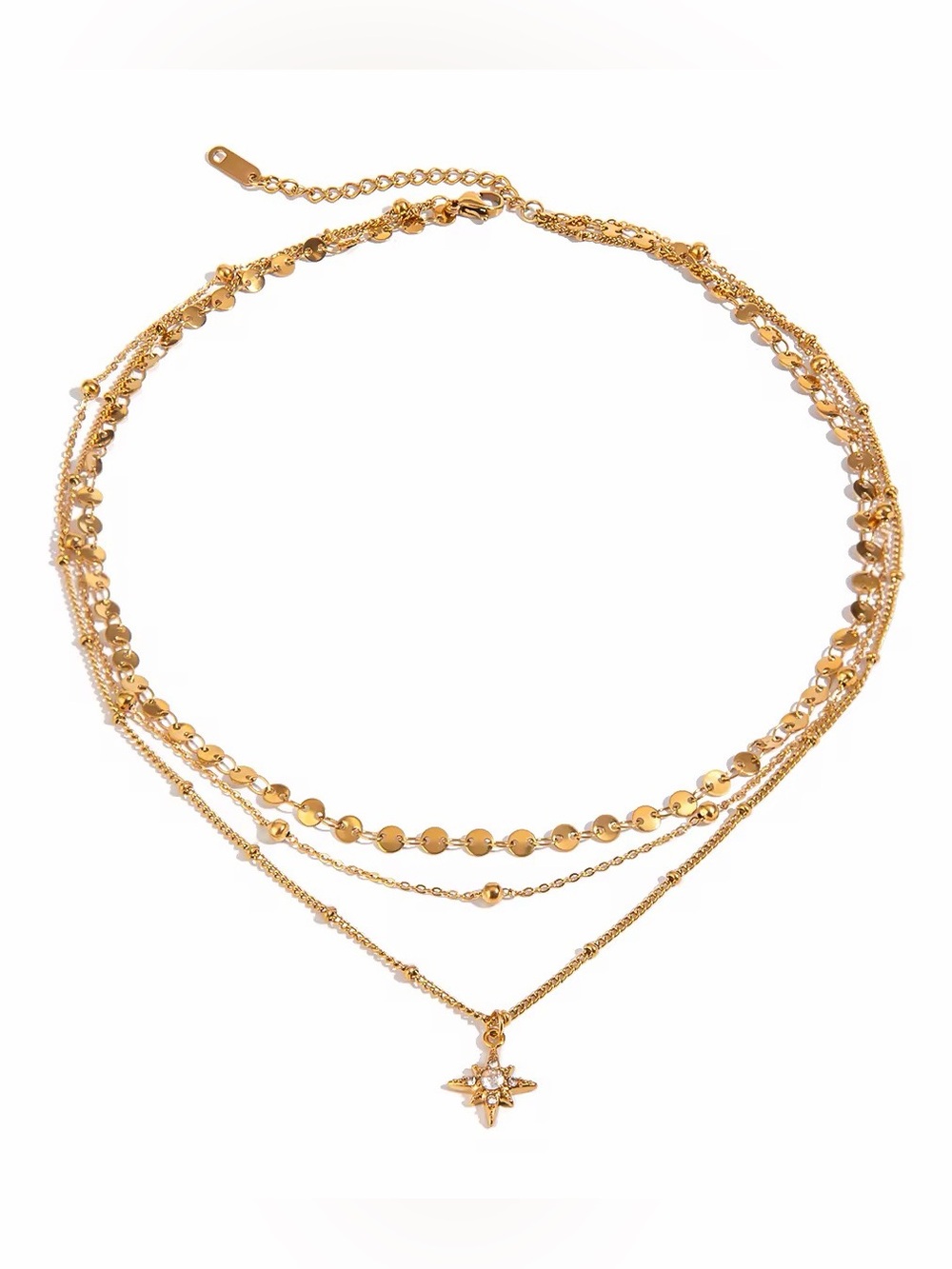 18K Gold Plated Layered Star Pendant Necklace
